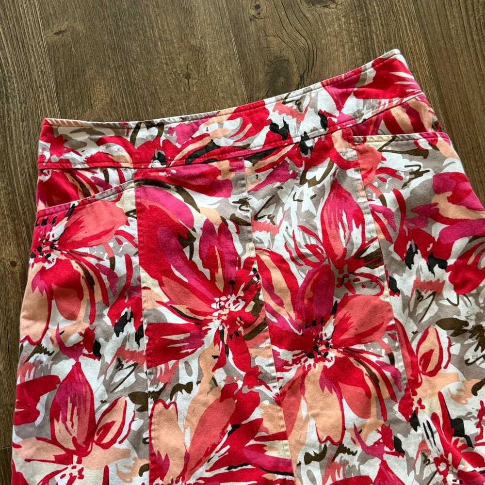 Notations A-Line Skirt Pink Peach Floral Stretch Cotton Tropical Pockets‎ Medium